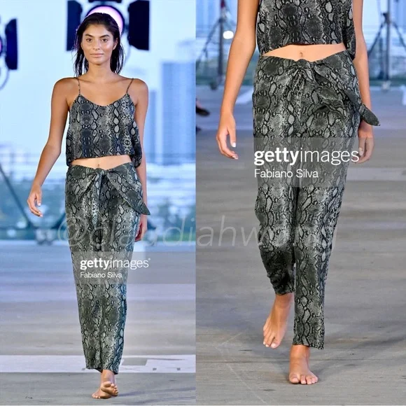 ✨RARE✨ ACACIA Hobbs Silk Pants in Sage Python